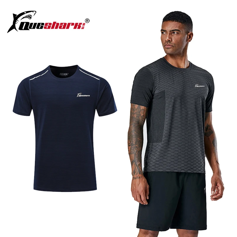 

Queshark Professional Men Quick Dry Round Neck Short Sleeve Running T Shirt Outdoor Breathable Training Sportswear Jogging Top