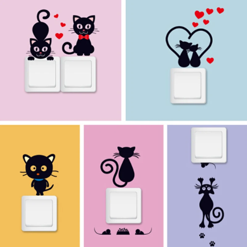 DIY Creative Black Cat Love Cartoon Removable Switch Stickers Decal Socket Paste PVC Wall Sticker Home Decor | Дом и сад