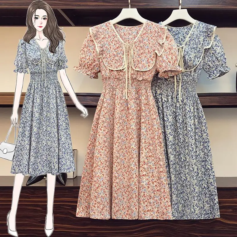 

Синий, красного цвета, летнее платье с цветочным рисунком Большой Размеры для женщин короткий рукав Цветочный принт длинные шифоновые плат...