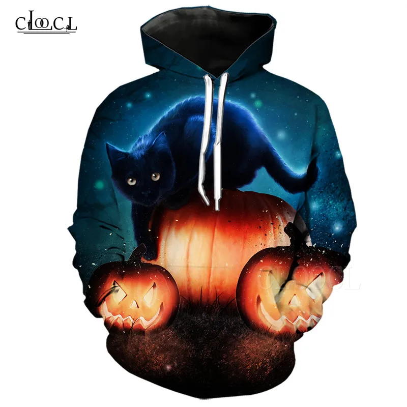 

Толстовка с капюшоном для мужчин и женщин, свитшот с 3D принтом аниме злых тыкв, котов, повседневный топ с капюшоном и черепом на Хэллоуин