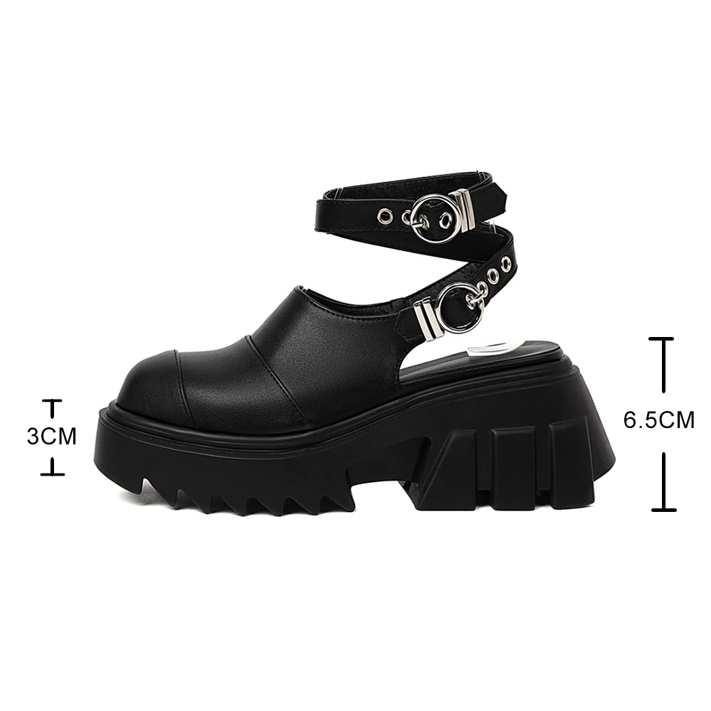 

Womens Lolita Ankle Belt Buckle Round Toe Retro Wedges Women Platform Slingbacks Brand Designer Gothpunk Women's Shoes Footwear