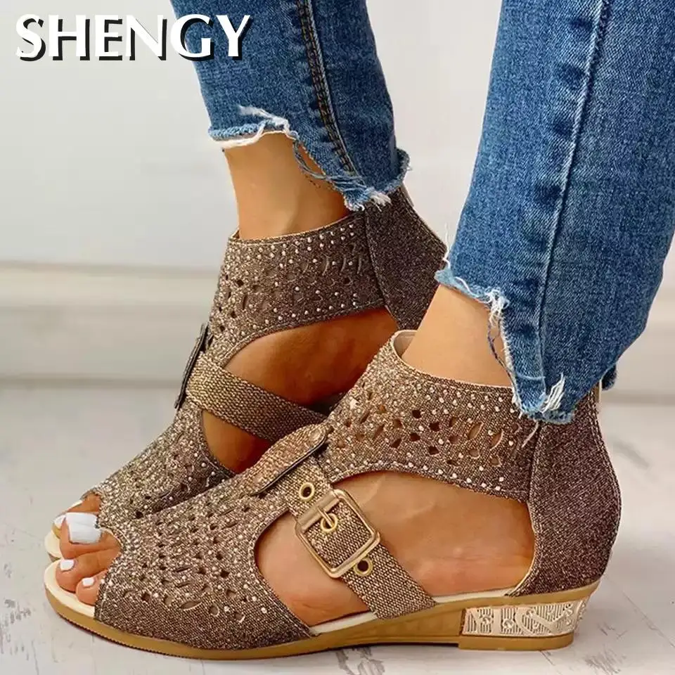 

Сандалии-гладиаторы женские на молнии, модные босоножки с вырезами, с открытым носком, обувь для отдыха с рома, лето