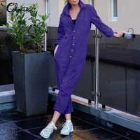 s women work overalls celmia long sleeve women jumpsuits 2021 autumn solid color casual office rompers playsuits 7