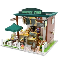 diy dollhouse kit miniature building kits cafe assemble little house birthday gift toys for children wooden doll house furniture