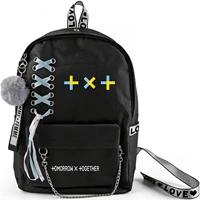 kpop txt backpack large capacity school bag with crossed ribbon plush ball pendant tomorrow x together travel bag fan collection