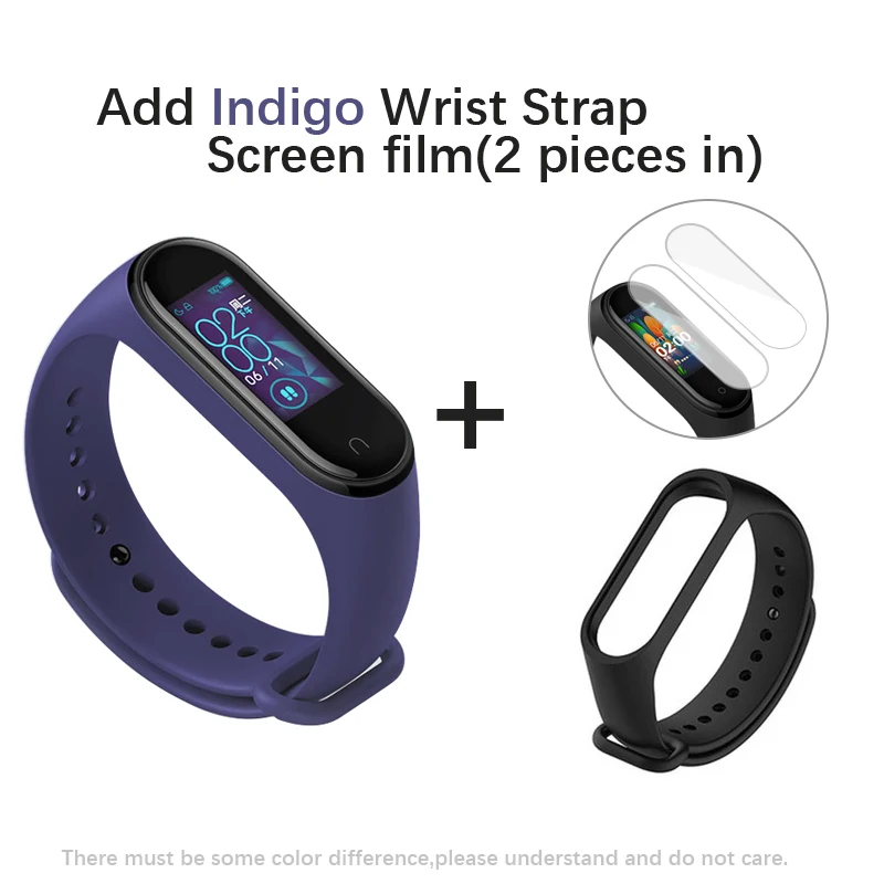 Add Indigo Strap Глобальная версия Xiaomi Mi группа 4 Смарт Браслет miband 4 Фитнес отслеживание сердечного ритма браслет 3 цвета активно-матричные осид, Сенсорный экран 135 мАч - Цвет: Add Indigo Strap