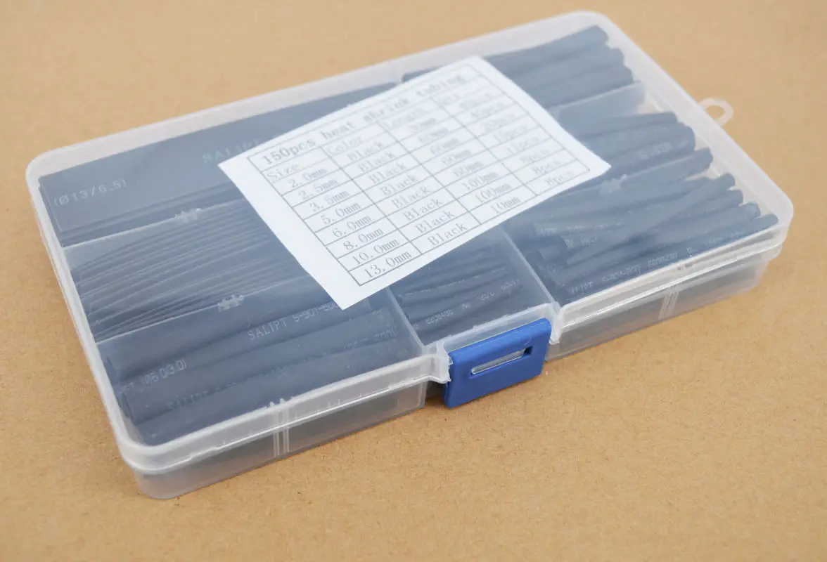 

150pcs Pack Shrink Tube Sleeving Tubing 8 Specifications Black UL Approved