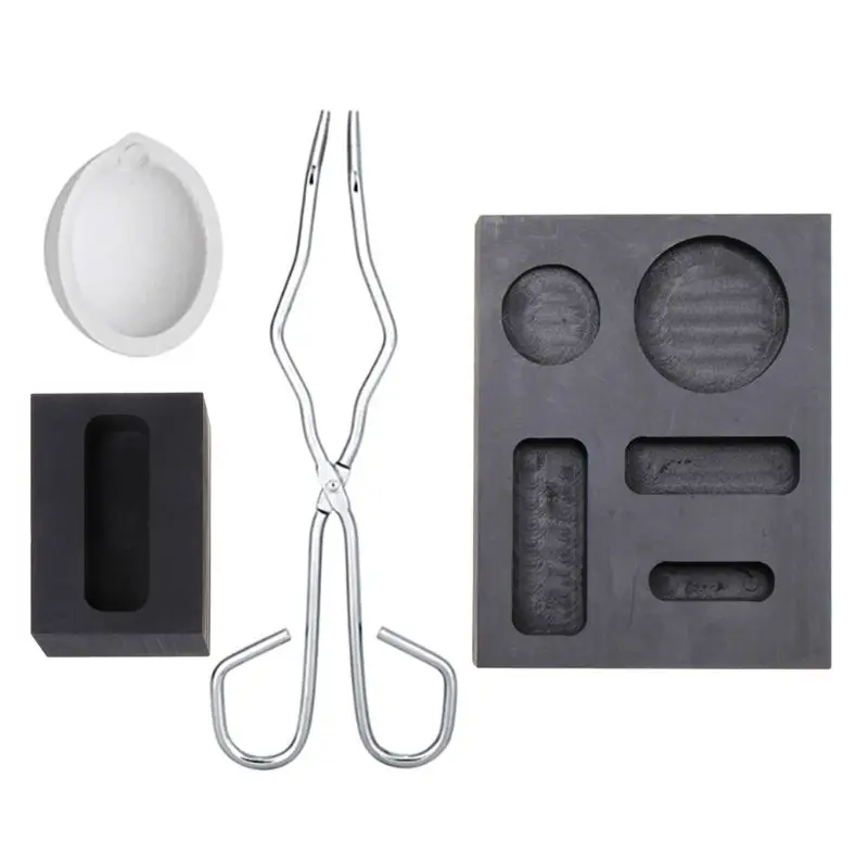 

Graphite Crucible Set 4 Pcs, Ingot Molds Set High Purity Graphite Torch Melting Casting Kit for Non-Ferrous Metal Silver