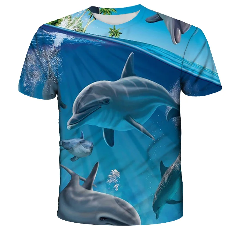 

Summer new Style 3D Printing Cute Dolphin Pattern O-neck Fashion And Comfortable Top Short-Sleeved Boys And Girls Trend Short-Sl