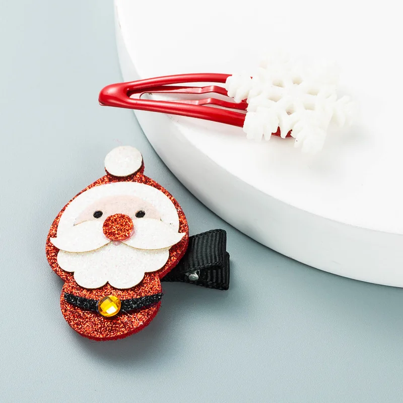 

Christmas Series Flannel Santa Claus Resin Snowflake Hairpin Duckbill Clip Hair Clips For Kid Headdress