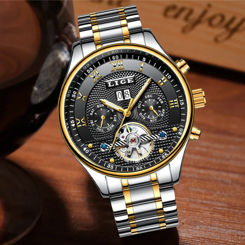 Бренд lige механические часы из нержавеющей стали деловые для мужчин топ класса