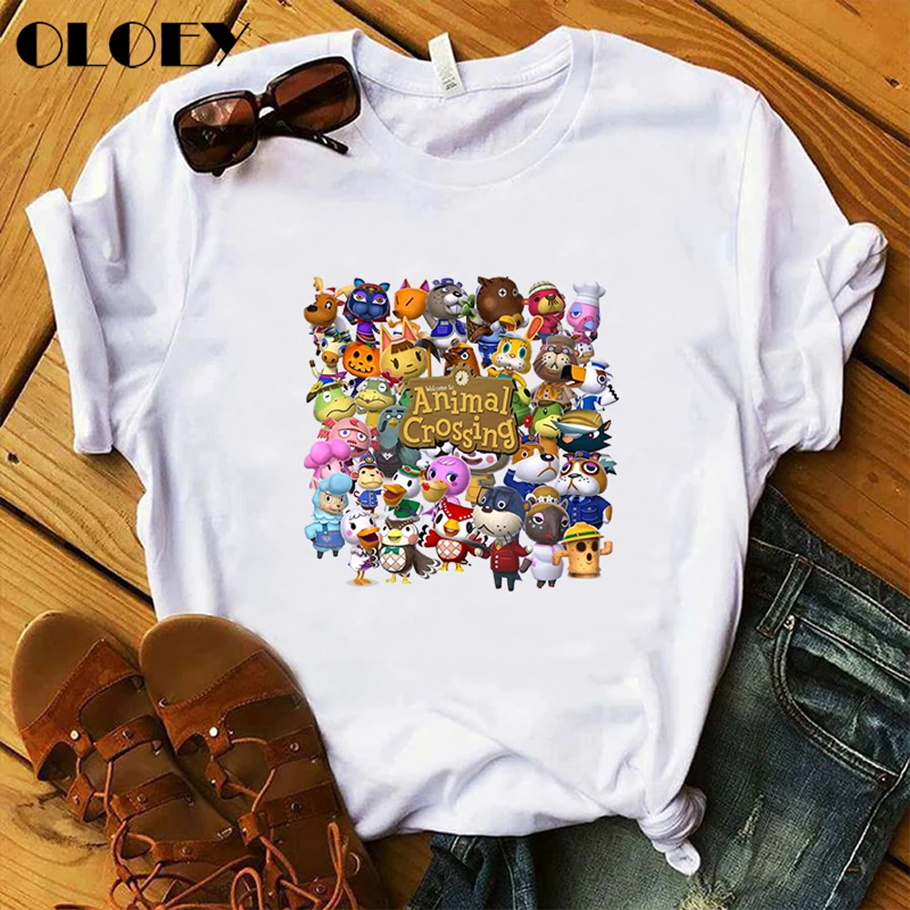 Винтажная Женская кавайная футболка с перекрестными японскими животными