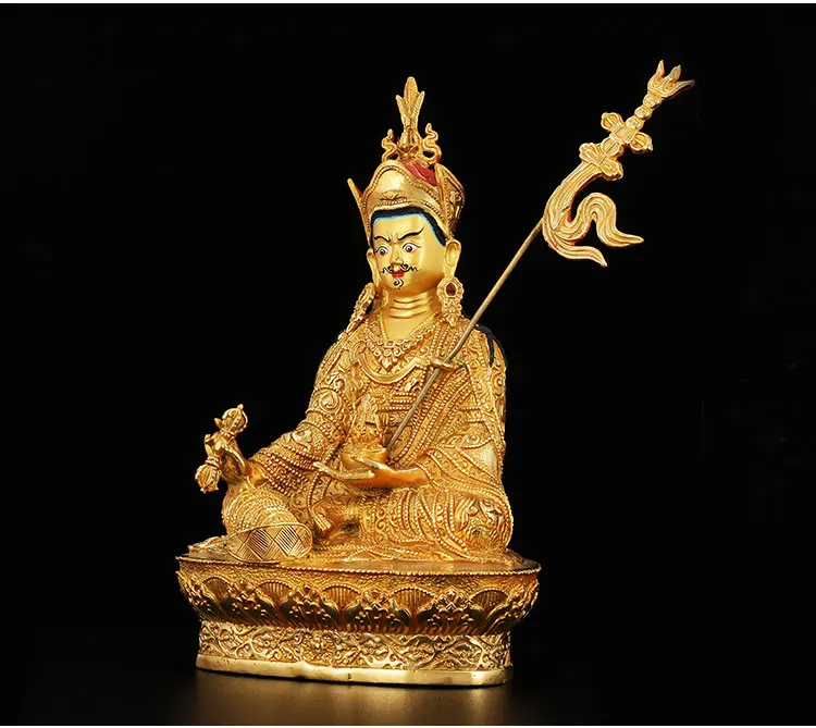 30 см большой Padmasambhava Guru Ринпоче золотое покрытие статуэтка Будды из латуни