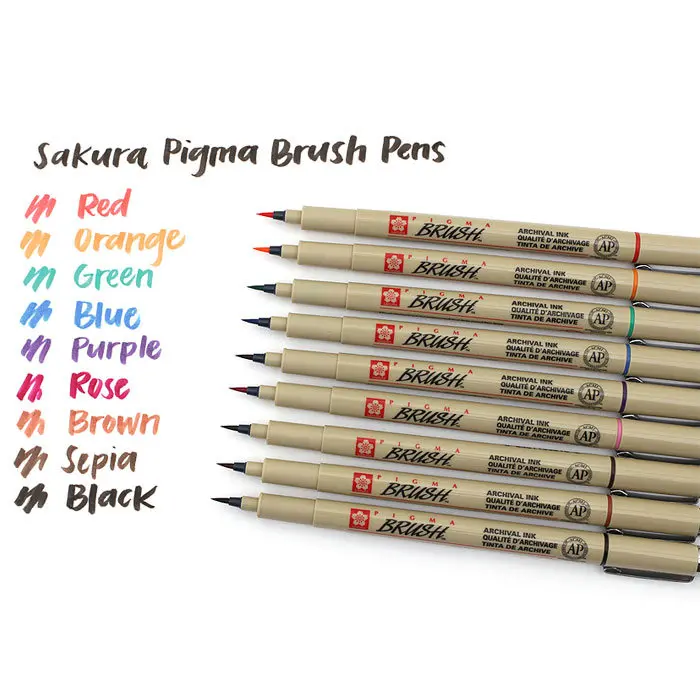1 шт. Sakura Micron тонкая ручка кисть мягкая водонепроницаемая мультфильмы 9 цветов