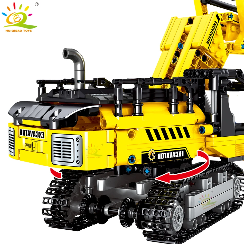 Конструктор экскаватор HUIQIBAO 841 блоков фигурки рабочих детских кубиков | Игрушки и