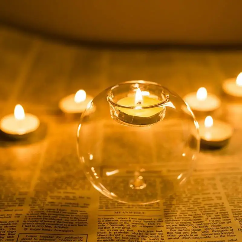 Европейский стиль круглый полый стеклянный подсвечник свадебный прозрачное