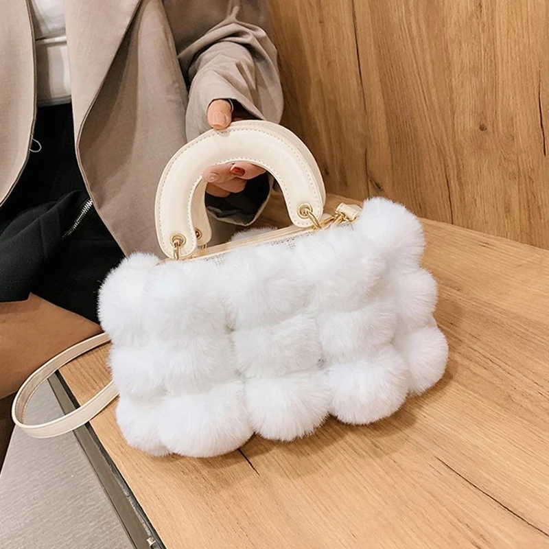 

Winter New Ladies Cute Tote Bag Women Designer Handbag Hair Ball Shoulder Messenger Bags