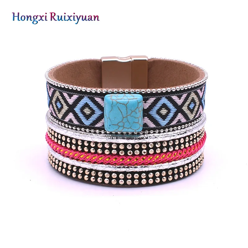 Кожаный браслет богемский кожаный Кристальный магнит горного хрусталя браслеты
