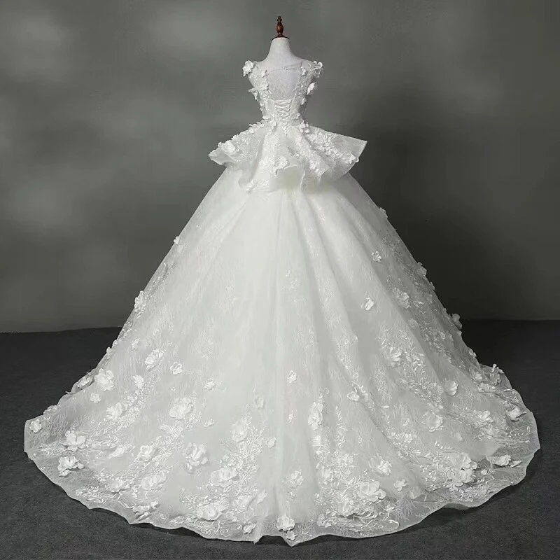 Vivian's Bridal 3d Цветочная аппликация роскошное свадебное платье Принцесса Иллюзия сетка Талия рюшами пушистое Свадебное бальное платье
