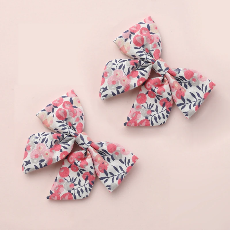 Baby Girls Hair Bows Clips Floral Printing Hair Pin For Children Cotton Barrette Kids Summer Country Hair Accessories 3Pcs/Set