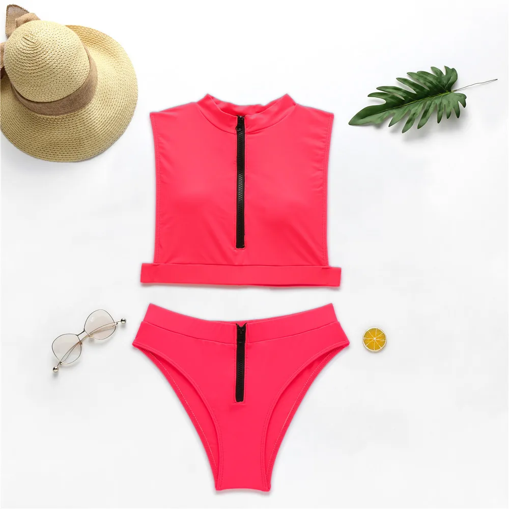 

2021 new swimsuit fluorescent swimsuit solid color bikini