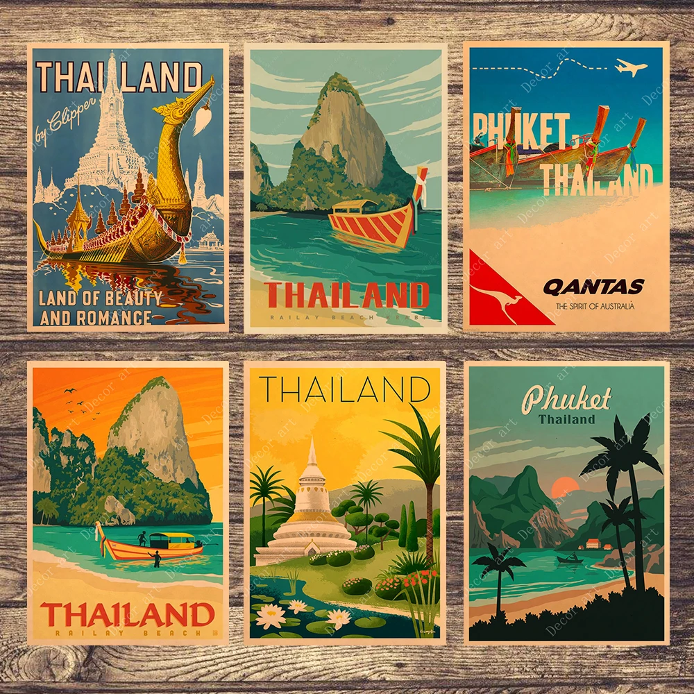 Посетите острова Phuket Thailand дорожные холщовые картины винтажные настенные крафт