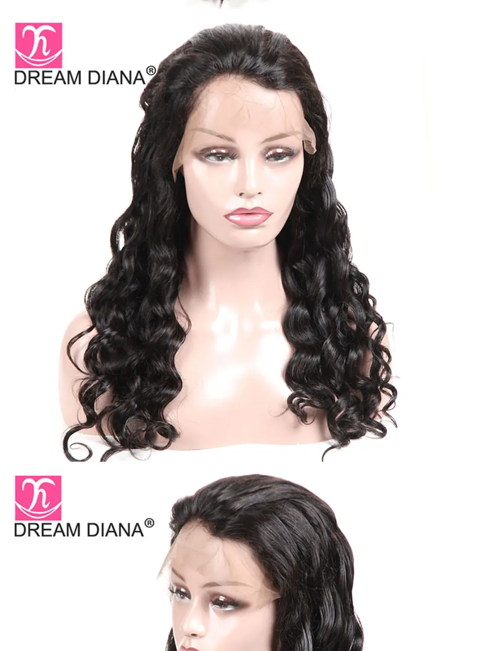 DreamDiana малазийский свободный волнистый 360 фронтальный кружевной парик натуральный цвет 8-2" Remy 360 фронтальный кружевной парик человеческие волосы парик низкое соотношение
