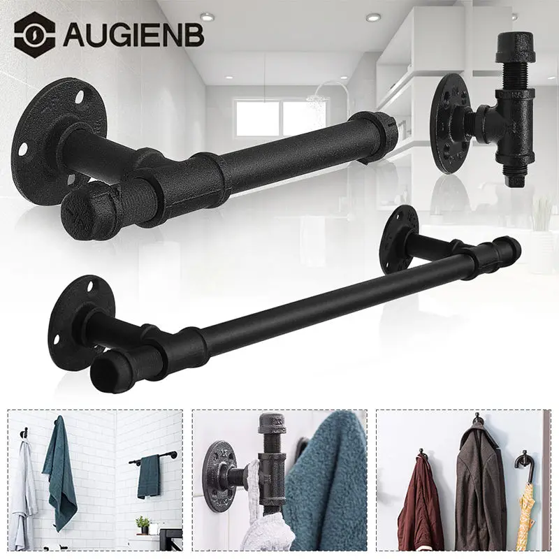 

4Pcs set Retro Rustic Rural Vintage Water Iron Pipe Shelves Bracket Towel Bar Handle DIY Black Pipe Shelves Industrial Furniture