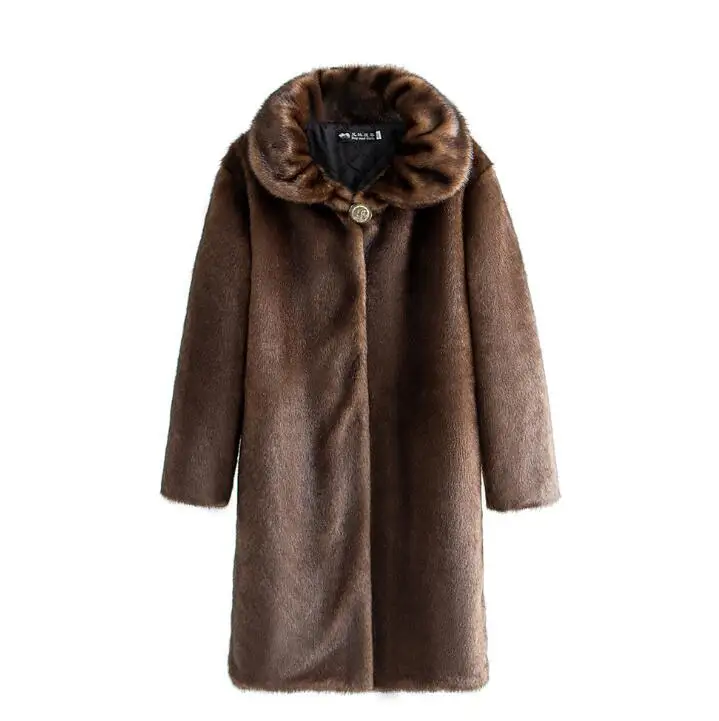 Autumn fur leather jacket womens warm brown faux mink fur leather coat women casual loose jackets winter thicken fashion