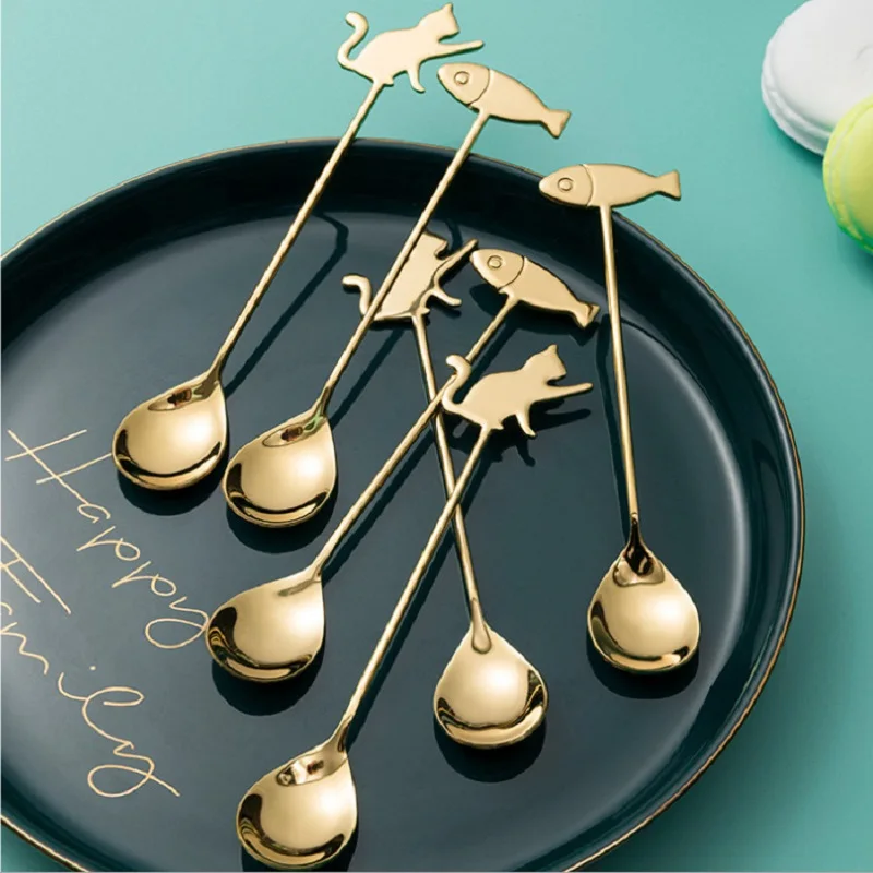 

Coffee Stirring Spoon Japanese Cat Fish Spoon Cute Dessert Stainless Steel Milk Tea Spoon Coffee Accessorie for Home Kitchen