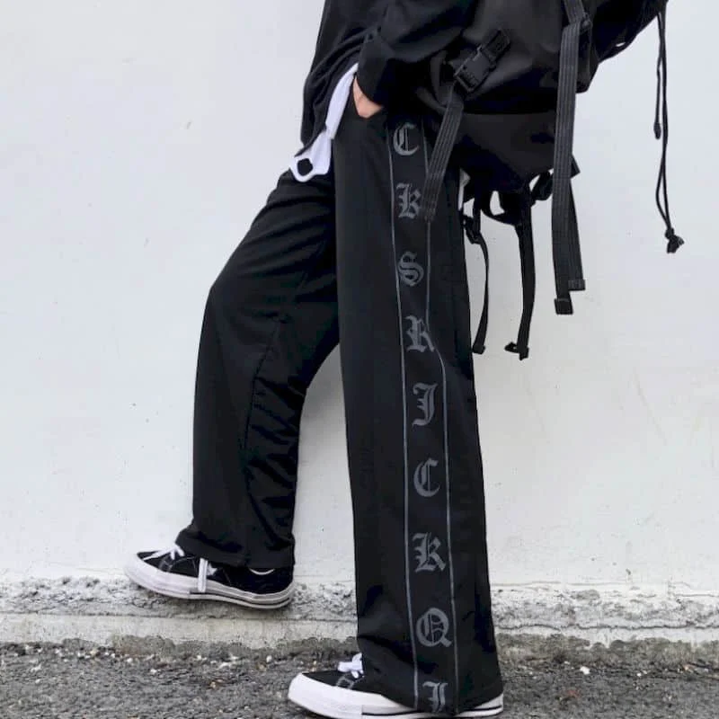 

Брюки женские с боковым принтом, свободные прямые штаны в стиле Харадзюку, уличная одежда, черные, осень-весна