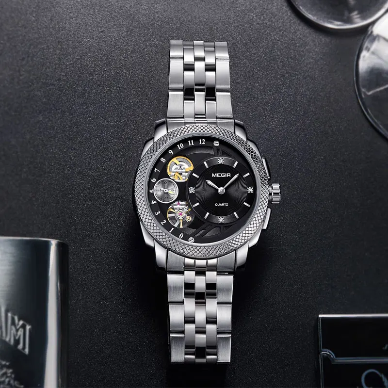 Business Watch for Men MEGIR Luxury Quartz Watches Stainless Steel Military Wrist Clock Hour Time Relogio Masculino | Наручные часы