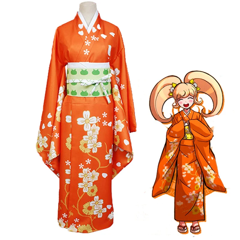 

Аниме Danganronpa 2 одежда Хэллоуин Карнавал Hiyoko Saionji костюмы для косплея оранжевое кимоно униформы костюмы для женщин и девочек