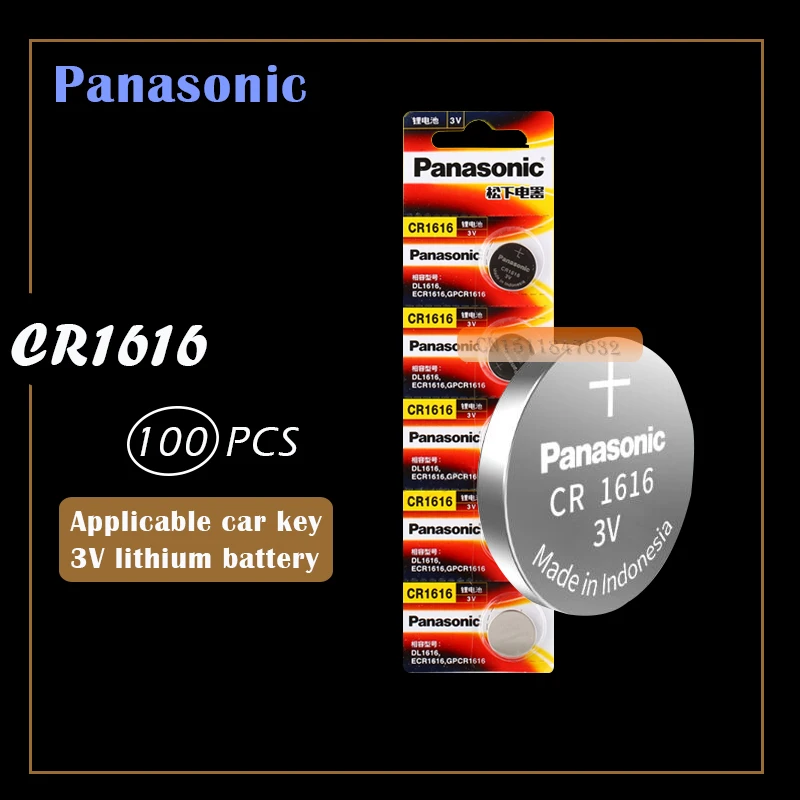 100 шт. Panasonic CR1616 кнопочные батарейки автомобильный пульт дистанционного