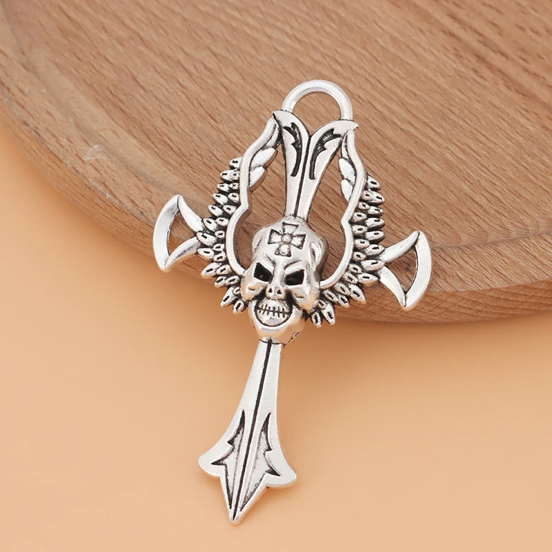 

5pcs/Lot Antique Silver Color Large Skeleton Skull Cross Charms Pendants for DIY Necklace Jewelry Making Findings Accessories