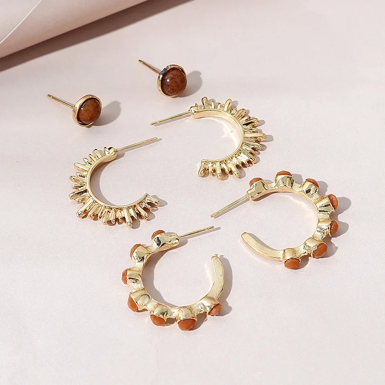 

Hot selling jewelry set Euro American exaggerated personality irregular geometry half circle earrings for women 3 piece sets