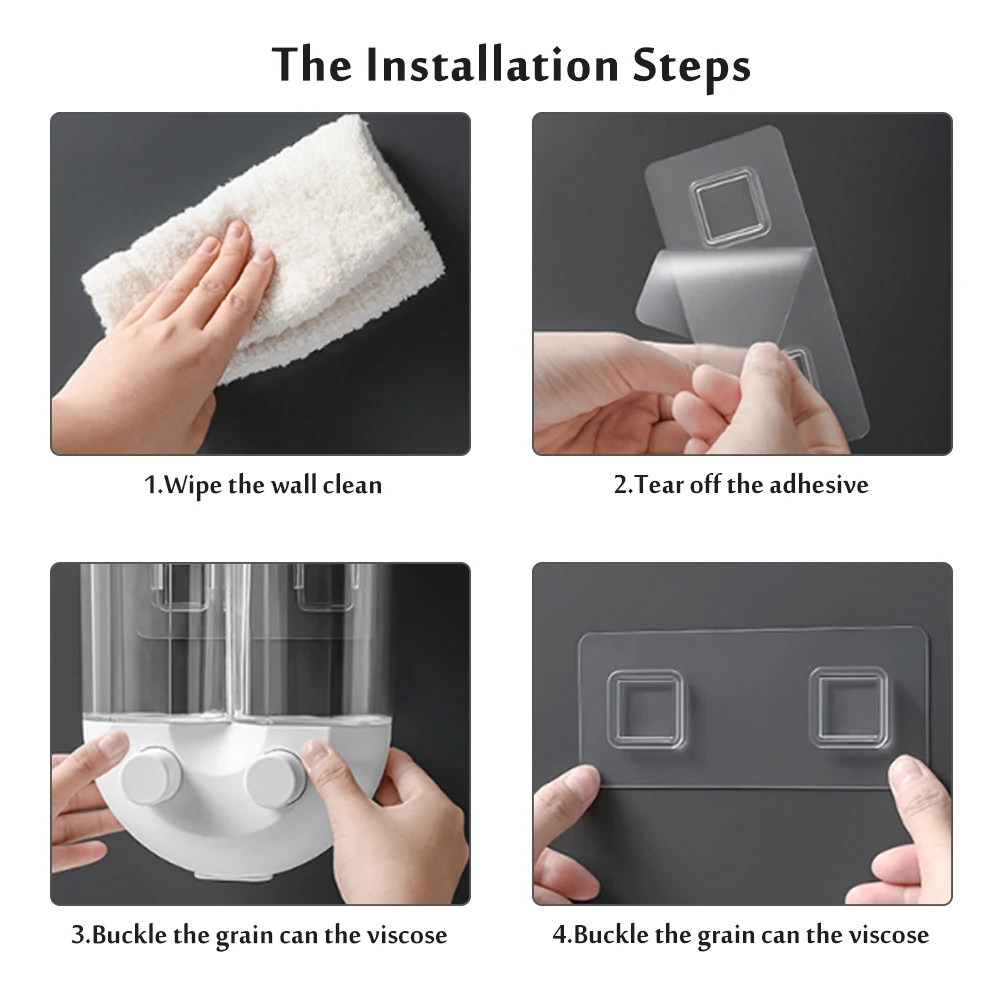 

2 Grids Kitchen Storage Box Wall-Mounted Cereal Dispenser Dry Rice Bean Sealing Can Food Container Boxex Grain Storage Bottle