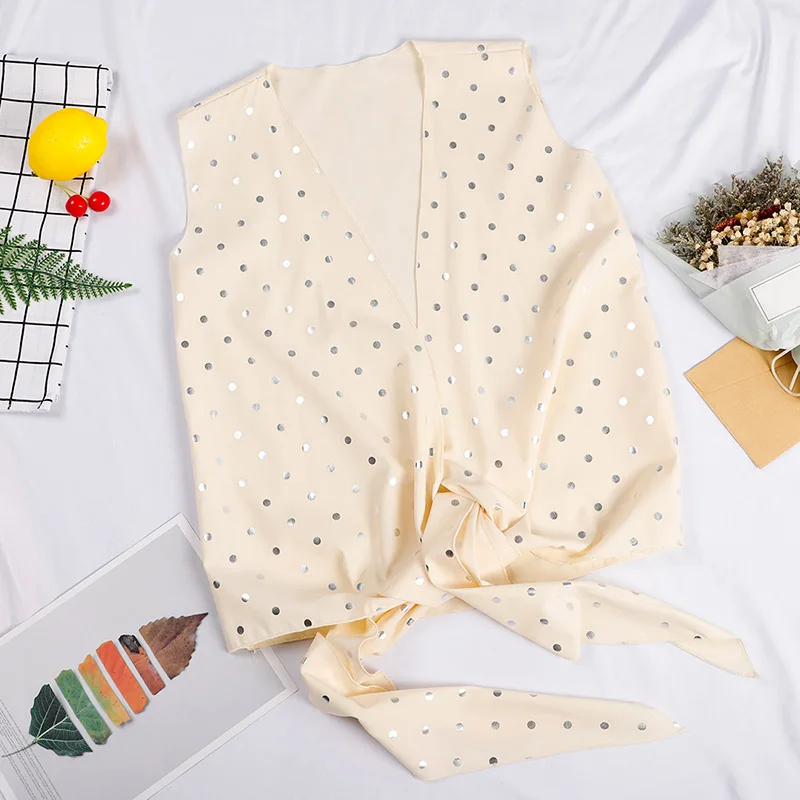 Женская блузка с v-образным вырезом и принтом в горошек летний пуловер без