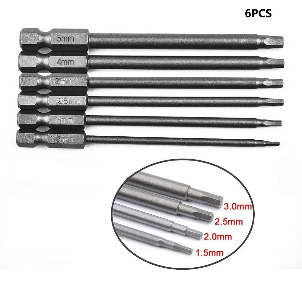 

1.5/2/2.5/3/4/5mm Screwdriver 1/4 Hex Shank 6pcs Driver Head Screwdriver