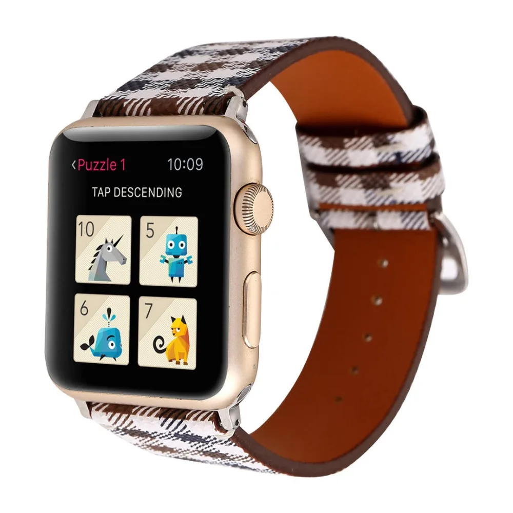 Ремешок из натуральной кожи для iwatch 5 4 3 2 1 ремешок для Apple Watch 38 мм 42 мм 40 мм 44 мм модный клетчатый браслет для часов