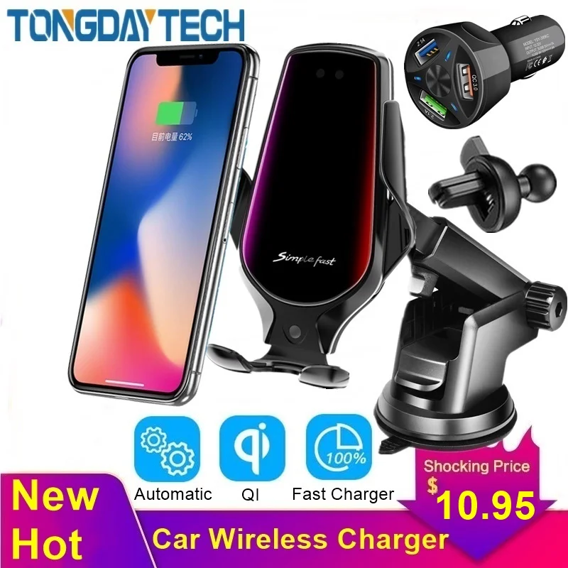 Tongdaytech 10 Вт автомобильное Qi Быстрое беспроводное зарядное устройство для iPhone 8 X XS 11 Pro Max Carregador Sem Fio держатель для samsung S10 S9 S8 Plus
