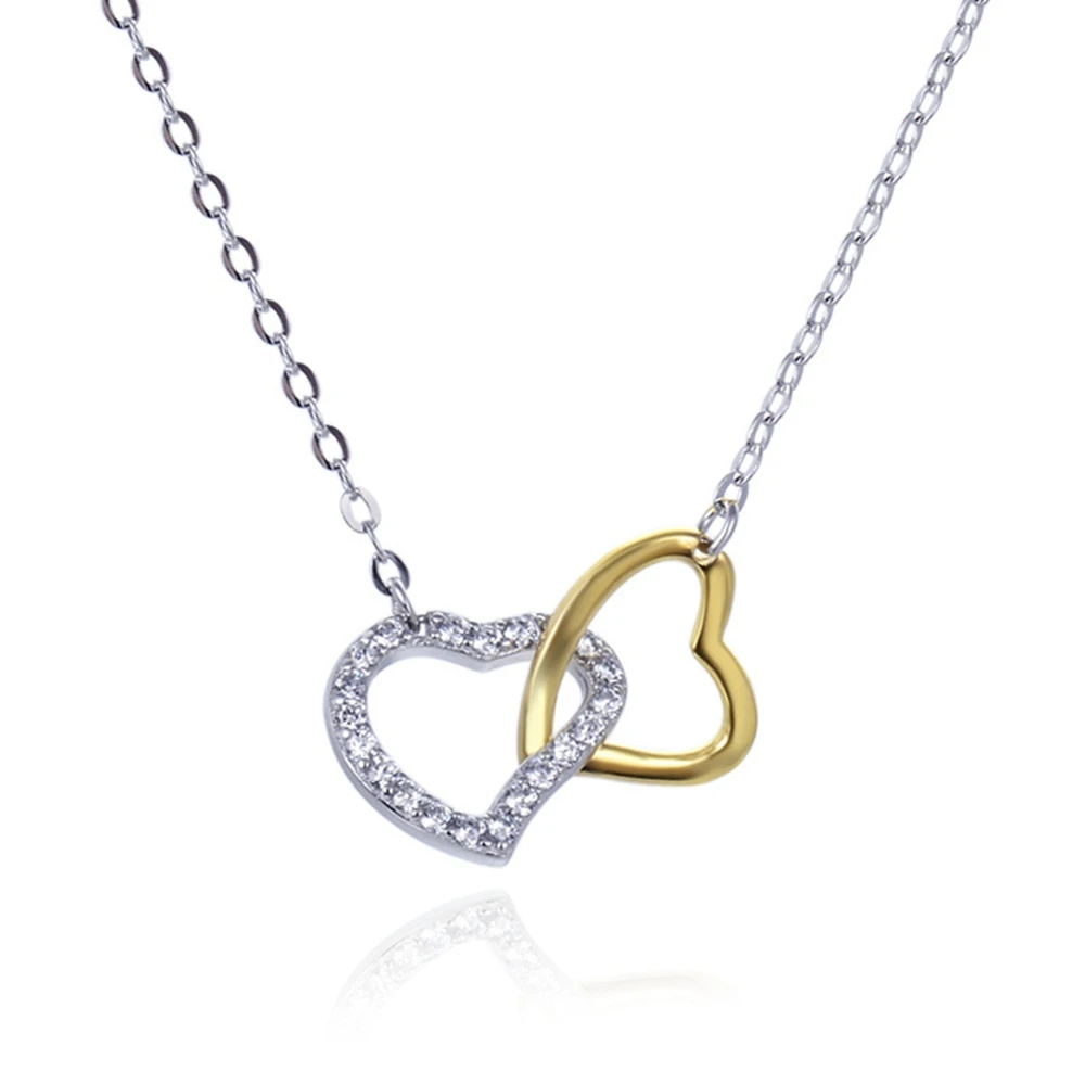 

Wholesale Simple Fashion Accessories S925 Sterling Silver Double Ring Love Pendant Necklace Women's Jewelry Free Shipping