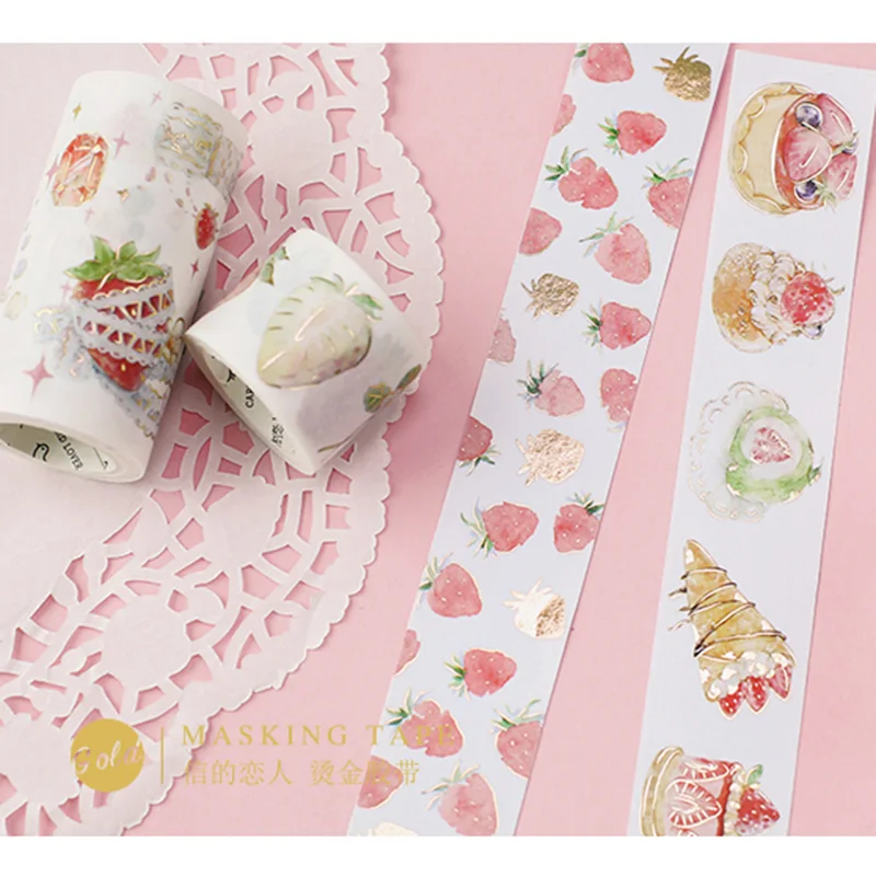 1 рулон фольги клейкая лента из рисовой бумаги Клубника бронзовая декоративная