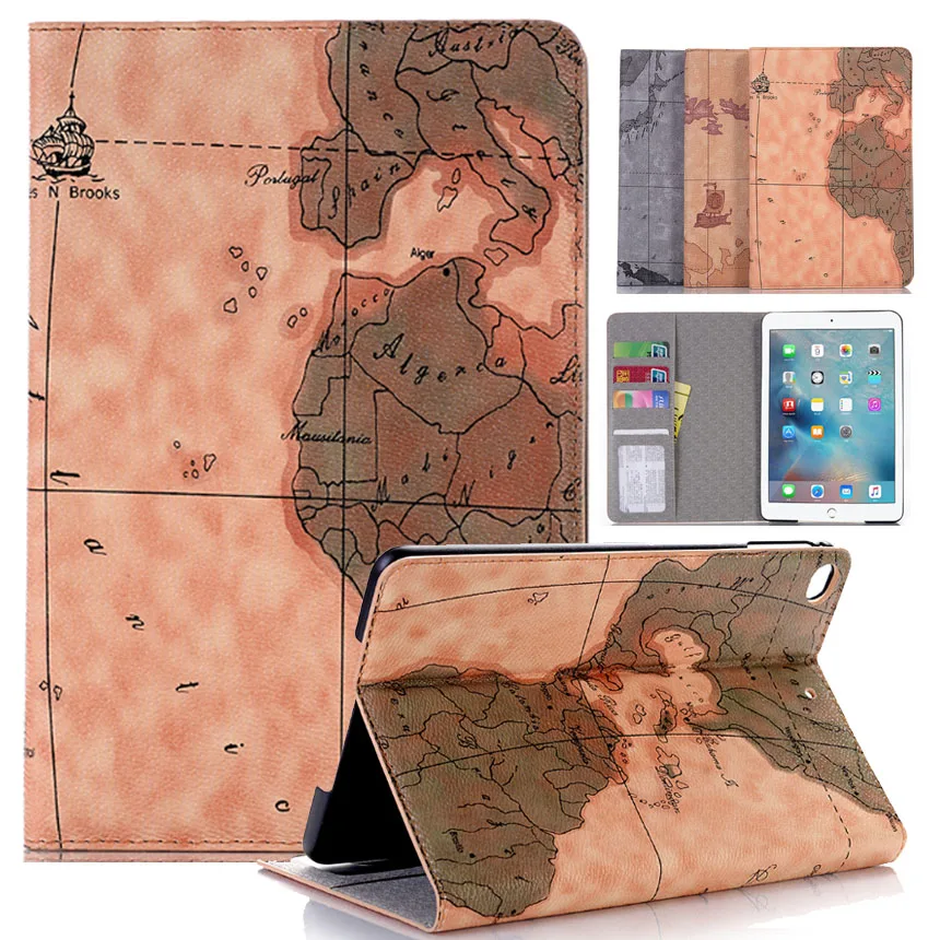 

7,9 ''Новый чехол с принтом карты для iPad mini 5, 2019, чехол A2124 A2133 с отделением для карт, кожаный чехол с откидной крышкой и подставкой для iPad mini 5, 2019