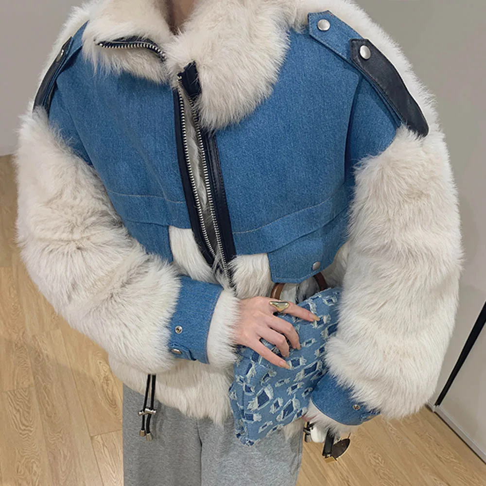 Новинка 2020 роскошное джинсовое модное женское пальто из натурального меха с