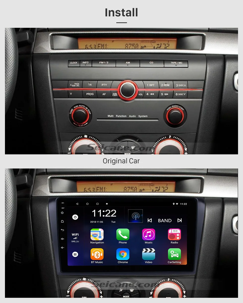 Seicane Bluetooth gps Навигации 2din Android 8,1/9.0Car радио с для 2004-2009 Mazda 3 Поддержка WI-FI Резервное копирование USB камера DVR