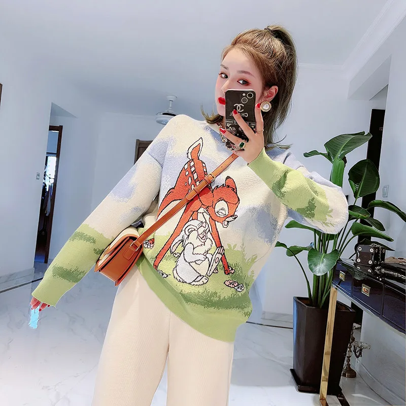 Женский свитер оверсайз с вышивкой длинный вязаный контрастных цветов