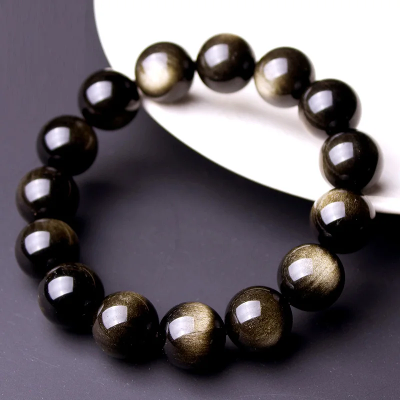 Браслет из натурального золотистого обсидиана нефрита круглые бусины браслет
