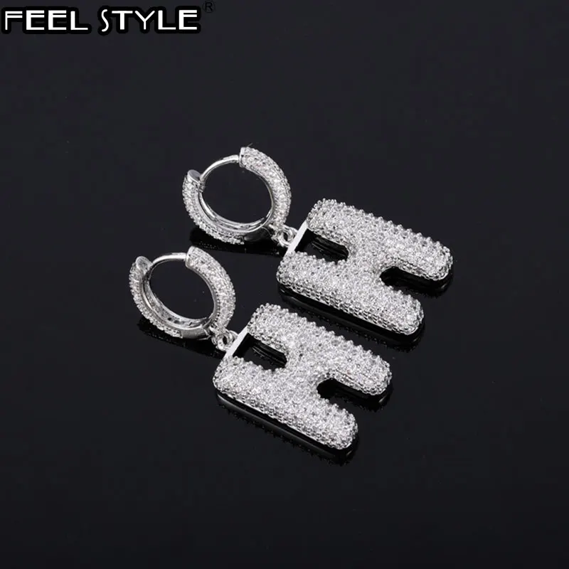 

Hip Hop 1pc Single Iced Out Bling Cubic Zirconia Bubble letter Customized letters Earring Rock For Men Women Jewelry
