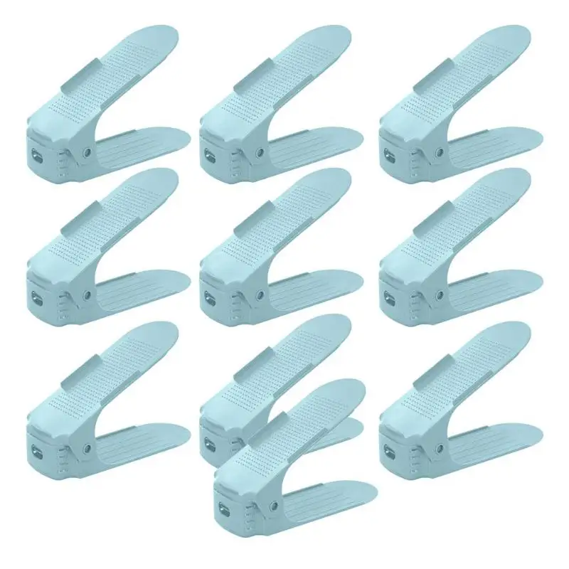10pcs blue 1/5/10 шт Регулируемый обувной Органайзер двойной стеллаж для хранения обуви Space Saver обувь органайзеры стенд полка для Гостиная - Цвет: 10pcs blue